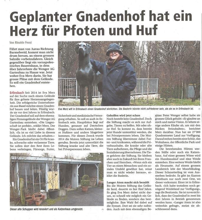 Auf dem Titelblatt der Aarauer Nachrichten